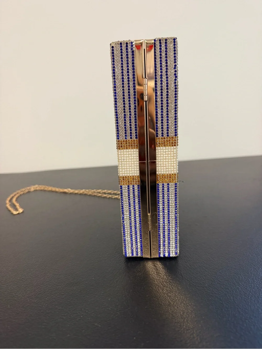 Beaded Money Band Clutch in Blue, White & Gold
